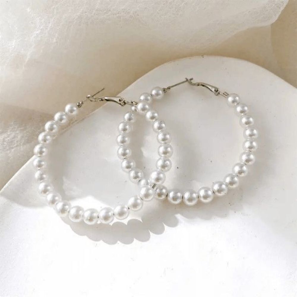 Pearl Silver Toned Hoop Earrings